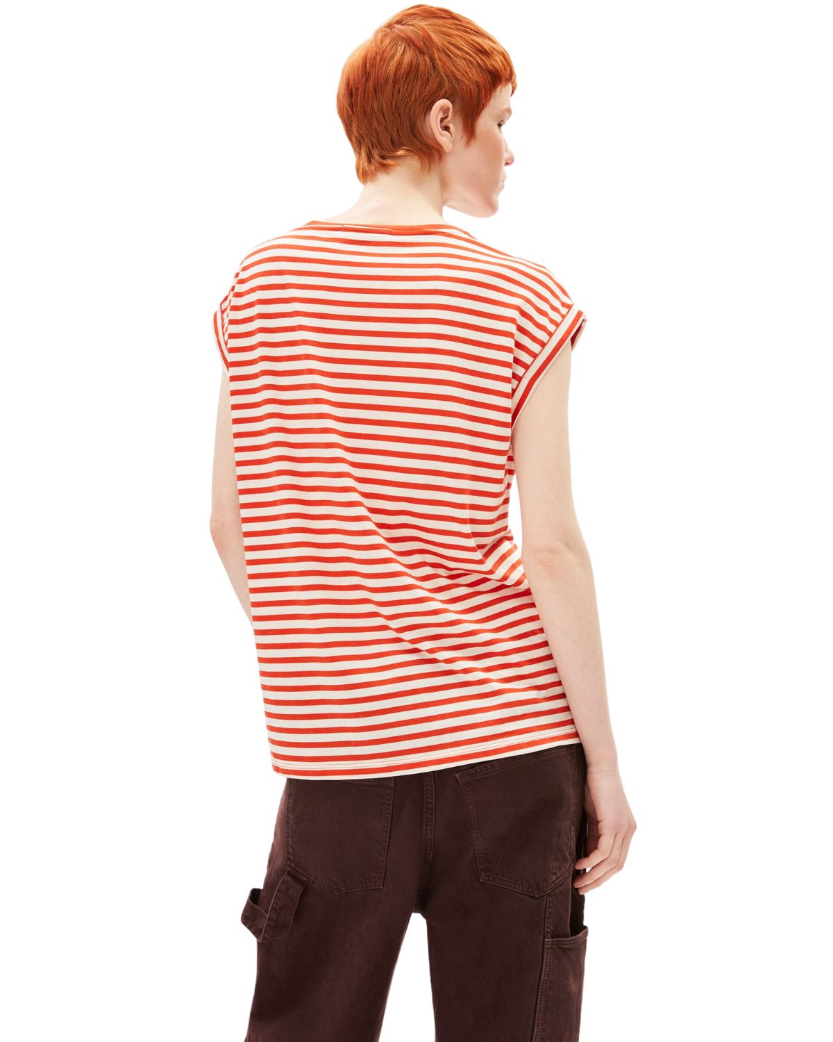 Jilaana Stripes emergency red-Oatmilk - T-Shirt Damen