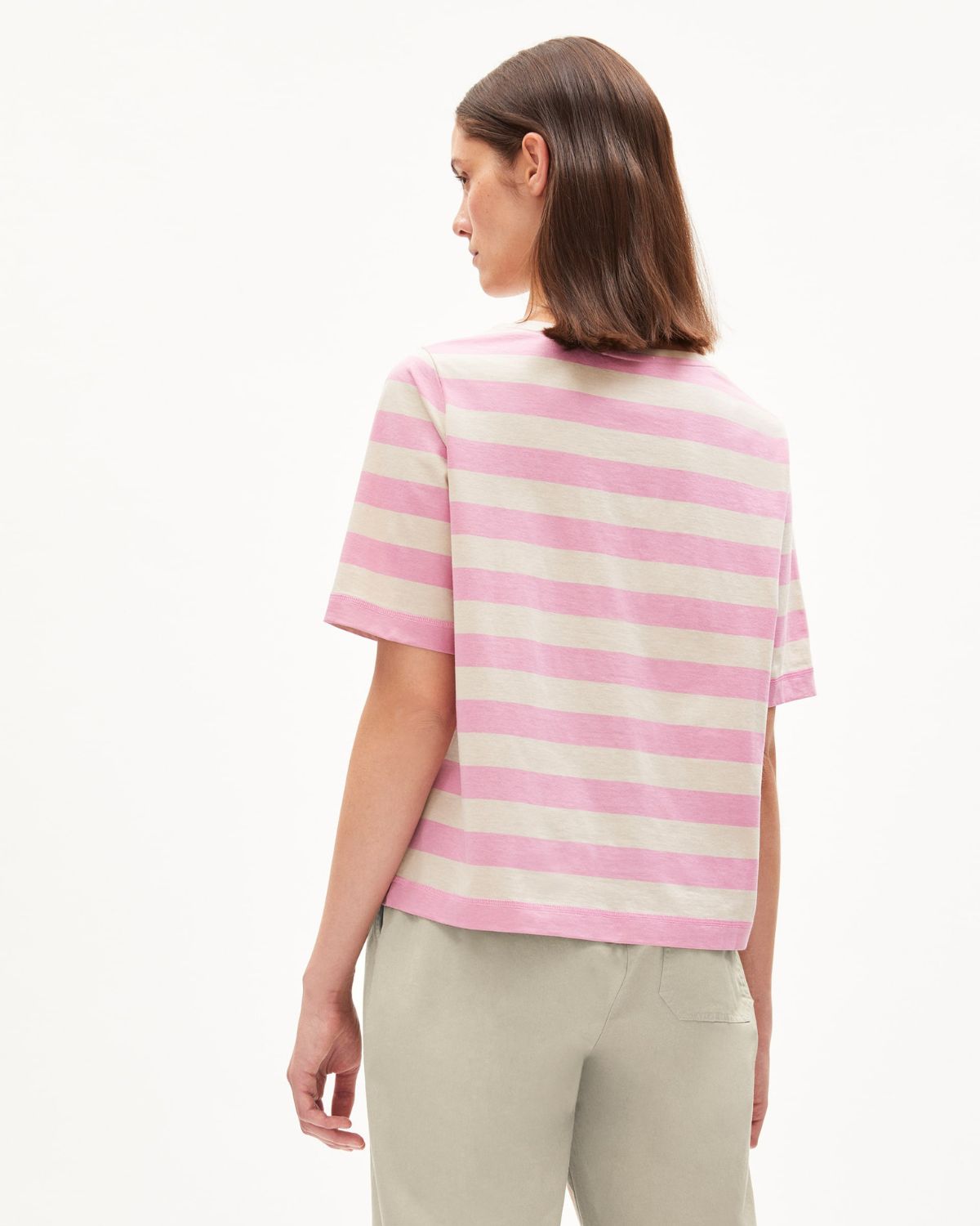 Finiaa Block Stripes Raspberry Pink-Light Desert - T-Shirt Damen