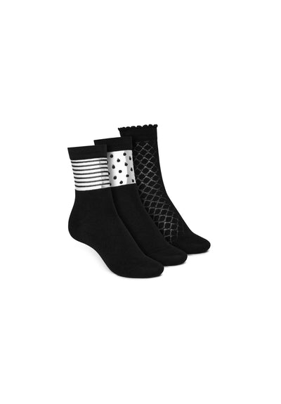 ThokkThokk - 3 Pack Mid Socks Black Romance/Black Dots/Black Stripes - Nahmoo
