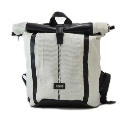 GEORGE upcycled backpack Rolltop Weiss/Schwarz